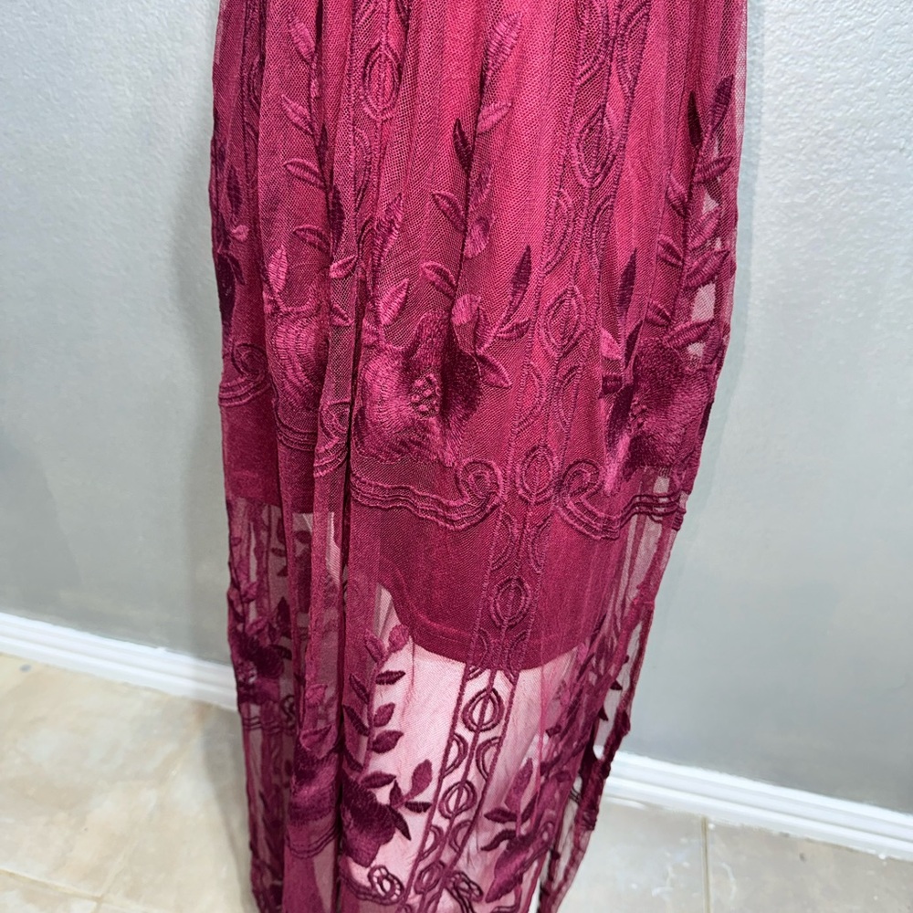 Chic Burgundy Lace Swim Cover-Up - Picture 8 of 17